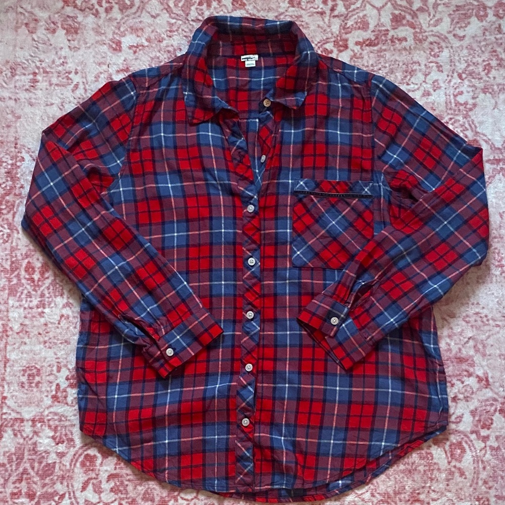 Aerie Red and Blue Plaid Pajama Top